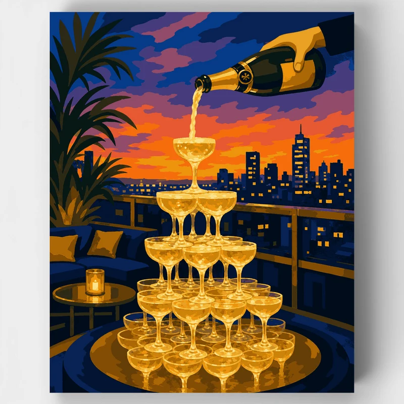 Rooftop Champagne Tower - Paint by Numbers Kit