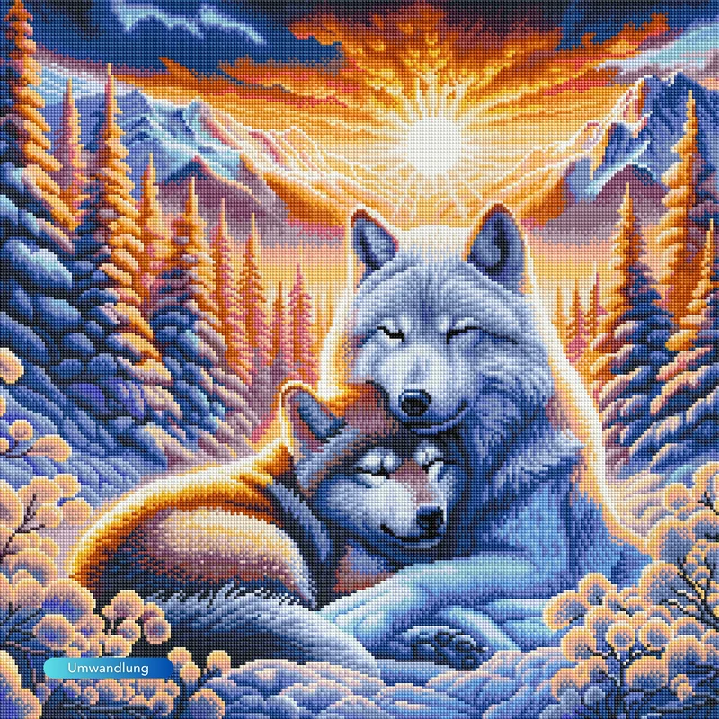 Diamond Painting - Wolfliebe im Sonnenaufgang