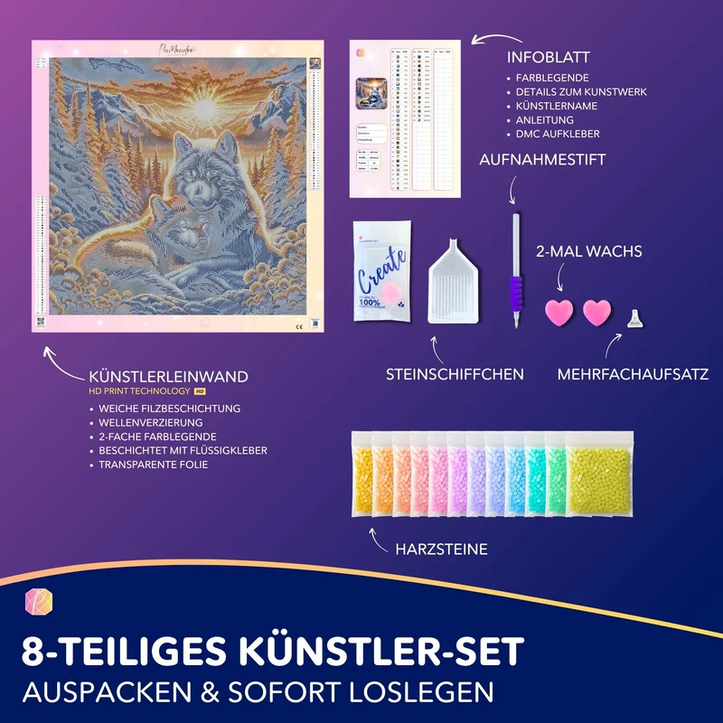 Diamond Painting - Wolfliebe im Sonnenaufgang