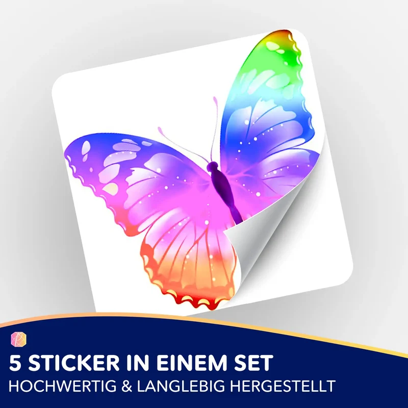 Aufkleber 5er-Set - Farbenfroher Schmetterling