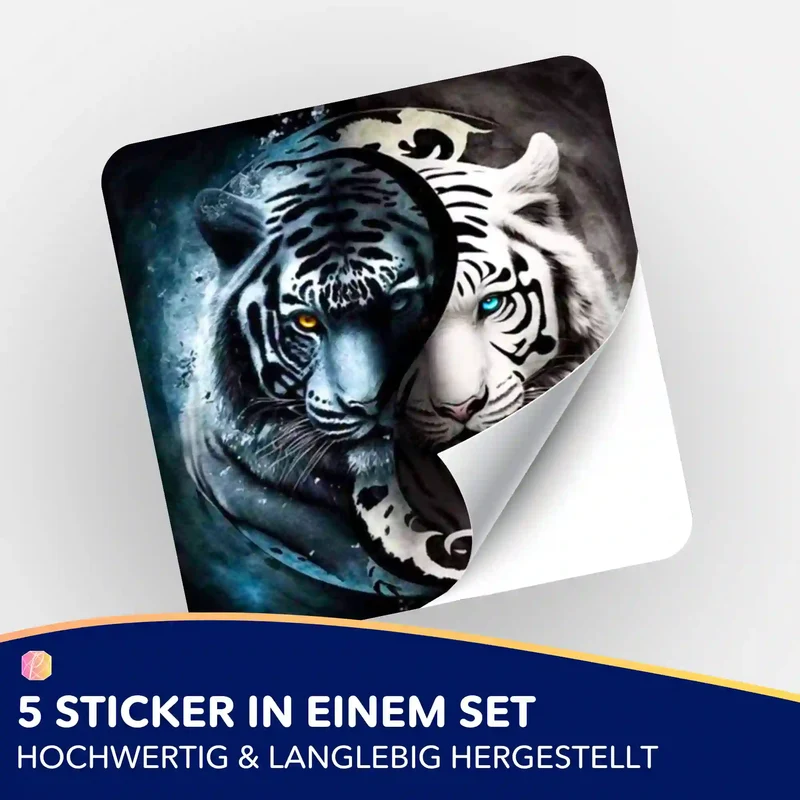 Aufkleber 5er-Set - Tiger "Ying und Yang"