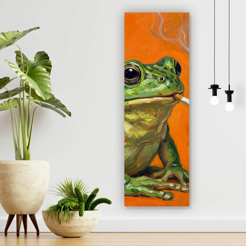 Acrylglasbild Gemalter Frosch der raucht Panorama Hoch