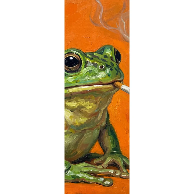 Leinwandbild Gemalter Frosch der raucht Panorama Hoch