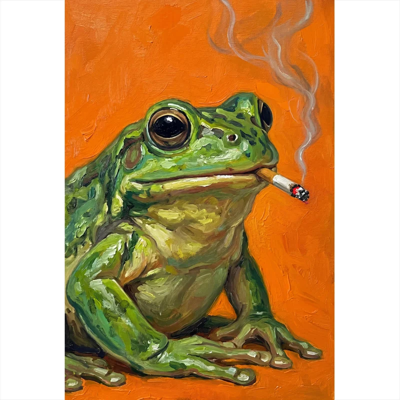 Aluminiumbild gebürstet Gemalter Frosch der raucht Hochformat