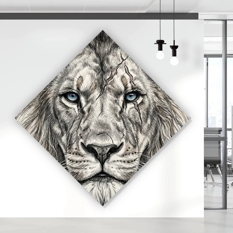 Acrylglasbild Majestätischer Löwe Stay Hungry Raute