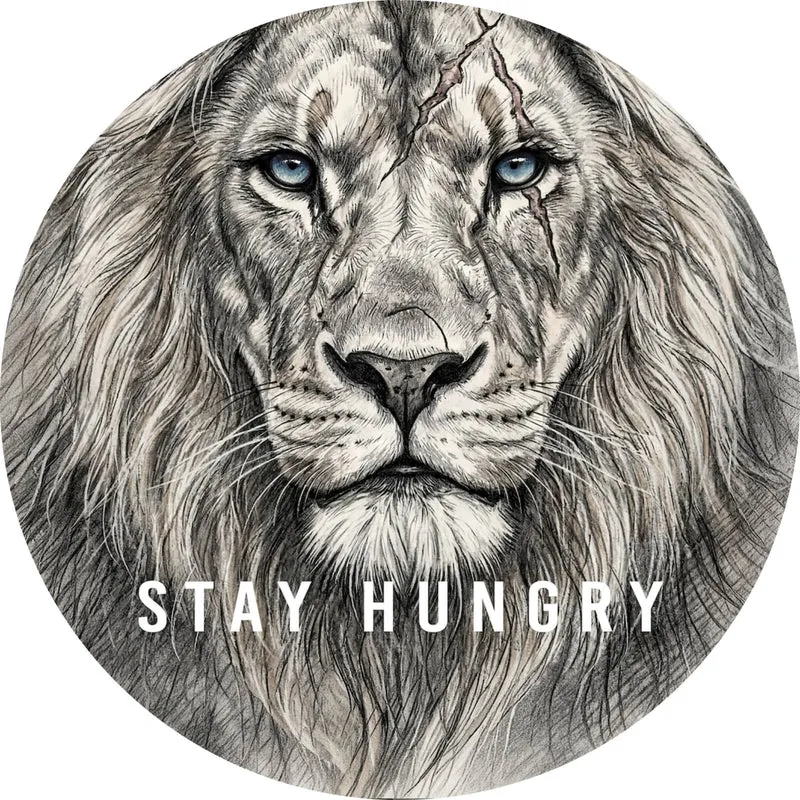 Aluminiumbild Majestätischer Löwe Stay Hungry Kreis