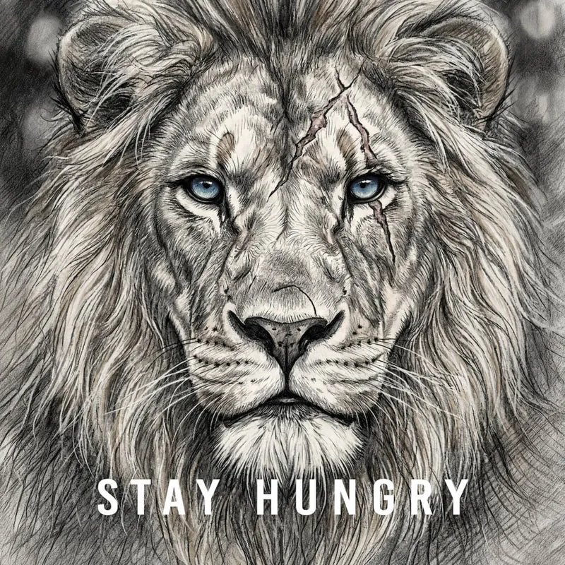 Aluminiumbild Majestätischer Löwe Stay Hungry Quadrat