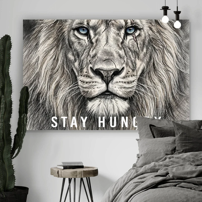 Spannrahmenbild Majestätischer Löwe Stay Hungry Querformat