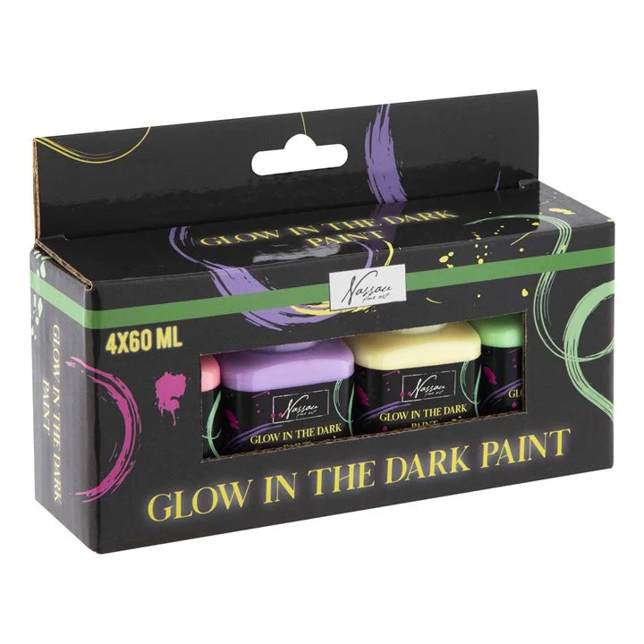 Nassau Glow-in-the-Dark Acrylic Paint Set, 4 x 60 ml