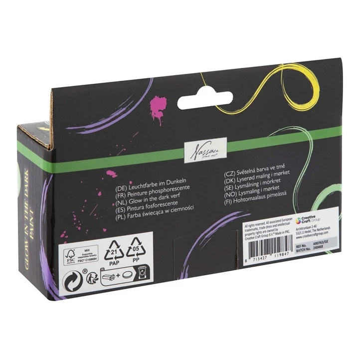 Nassau Glow-in-the-Dark Acrylic Paint Set, 4 x 60 ml