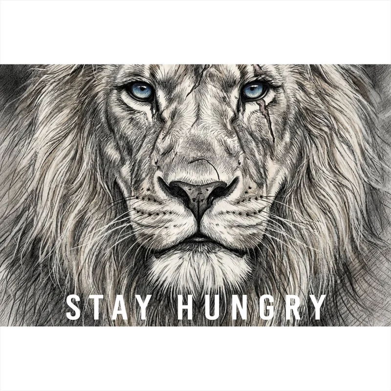 Acrylglasbild Majestätischer Löwe Stay Hungry Querformat