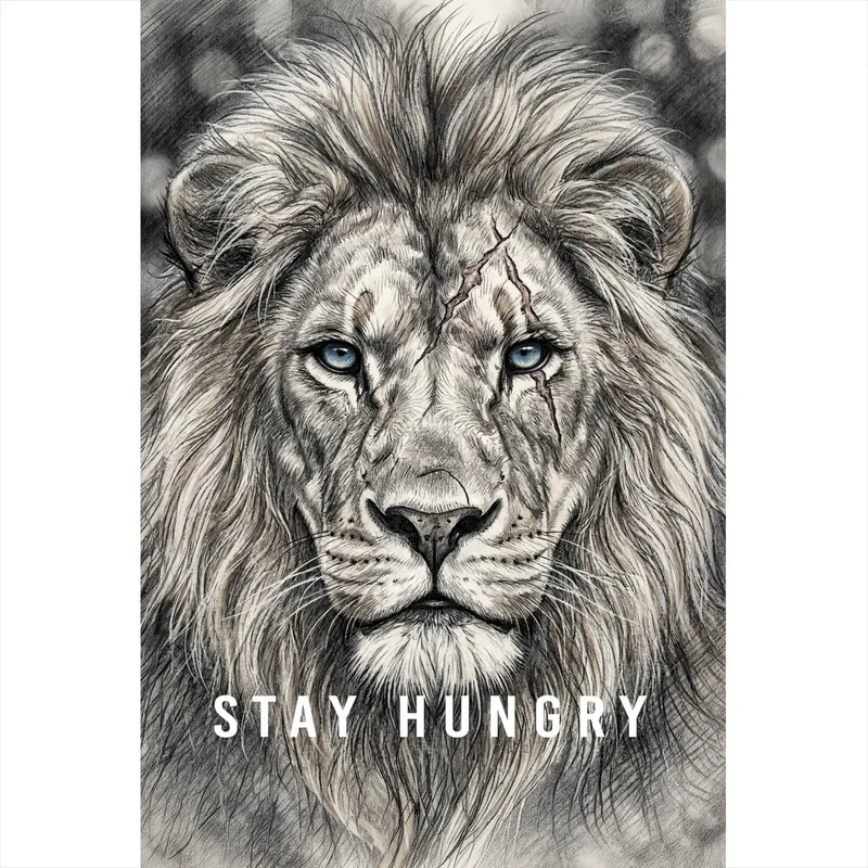 Aluminiumbild Majestätischer Löwe Stay Hungry Hochformat