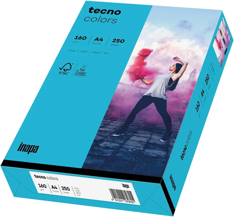 inapa farbiges Druckerpapier, buntes Papier tecno Colors: 160 g/m², A4, 250 Blatt, blau