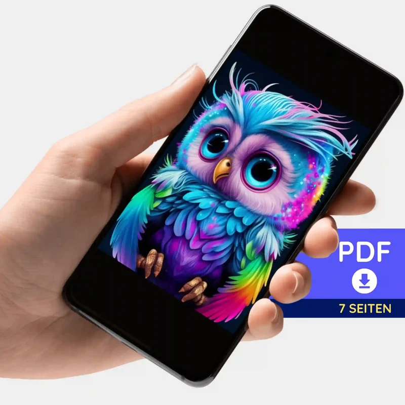 Digitale Bildmappe - Kleine bunte Eule im Rausch der Farben