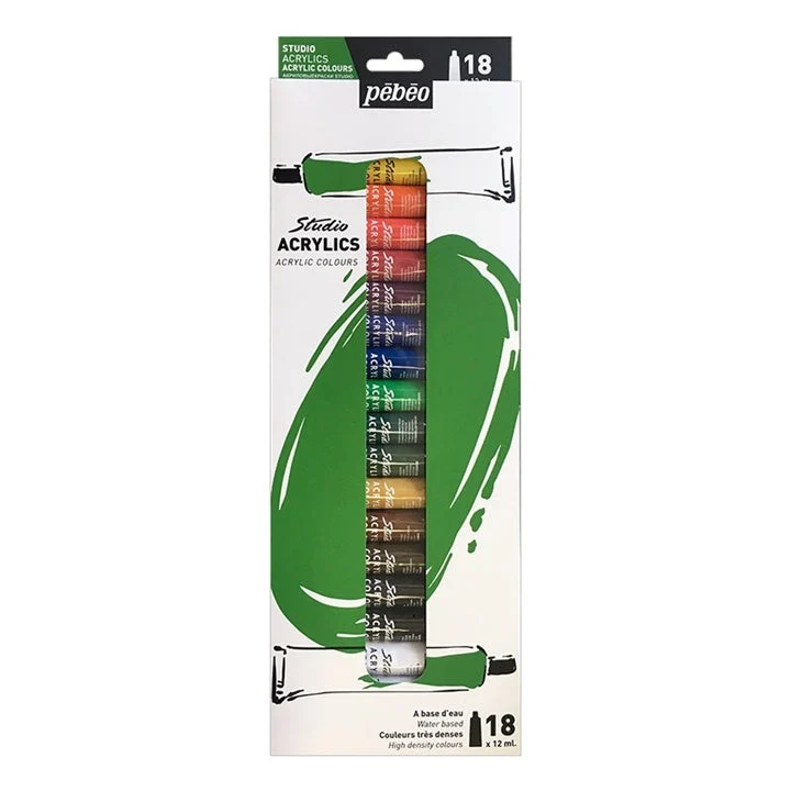 Pebeo Studio Acrylic Paint Set, 18 x 12 ml