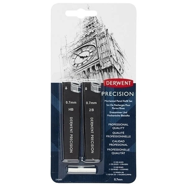 Derwent - Precision Mechanical Pencil 0.7mm HB & 2B Refill Set