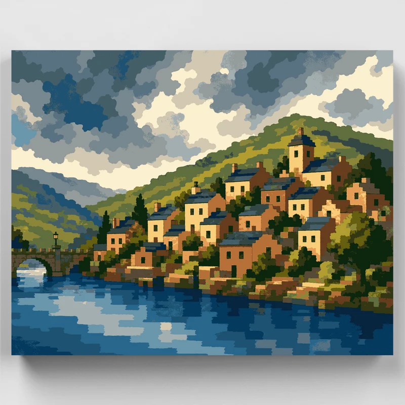 Riverside Hilltop Village - Paint by Numbers Kit