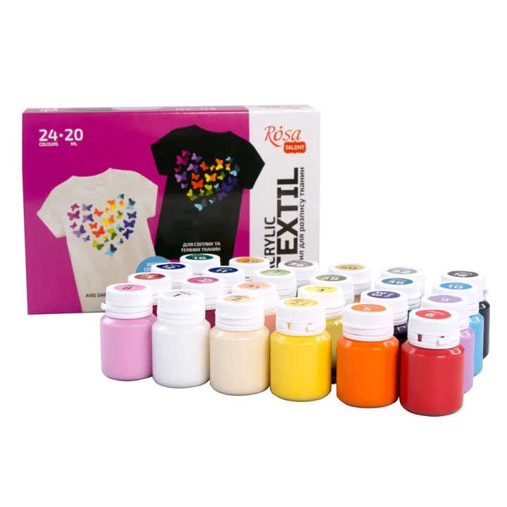 ROSA TALENT HEART Set of Acrylic Fabric Paints, 24 x 20 ml