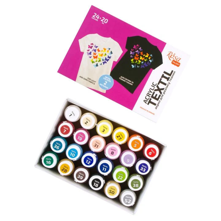 ROSA TALENT HEART Set of Acrylic Fabric Paints, 24 x 20 ml