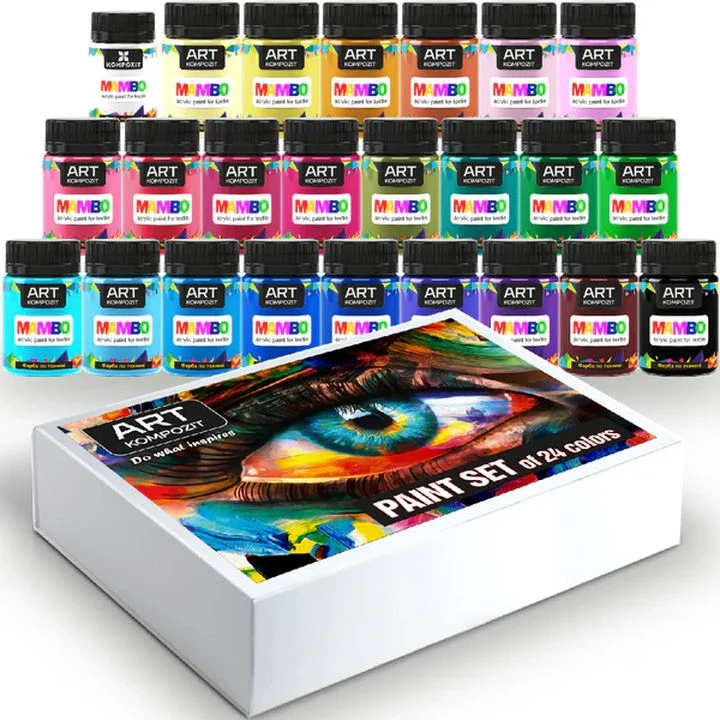 Kompozit MAMBO Fabric and Leather Acrylic Paints Set, 24x50 ml