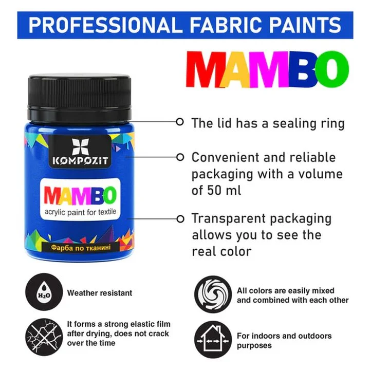 Kompozit MAMBO Fabric and Leather Acrylic Paints Set, 24x50 ml