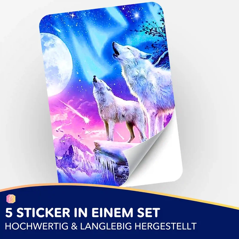 Aufkleber 5er-Set - Weiße Wölfe im Winterland