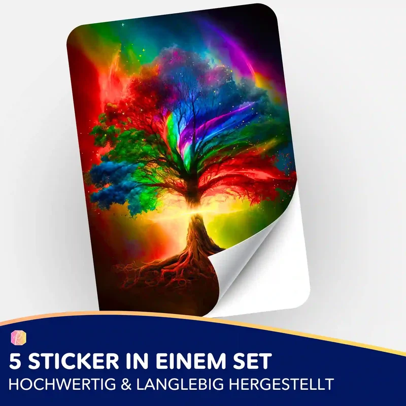 Aufkleber 5er-Set - Lebensbaum der Tausend Farben