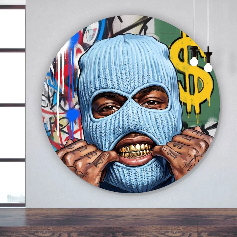 Aluminiumbild gebürstet Mann mit Maske Why so Serious Kreis