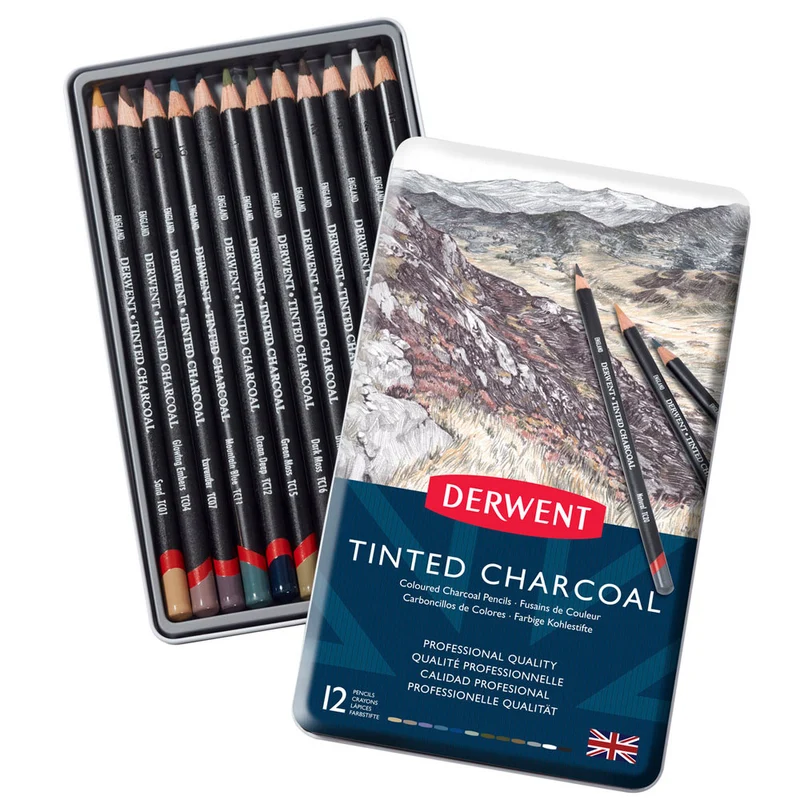 Derwent - Tinted Charcoal Pencil - 12 Tin