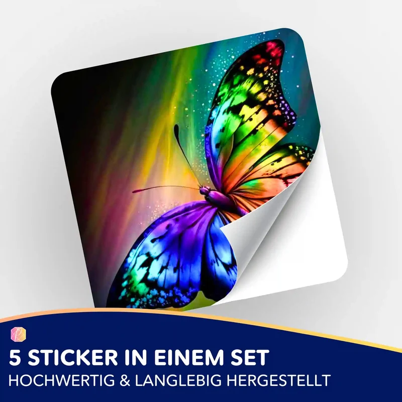 Aufkleber 5er-Set - Bunter Schmetterling