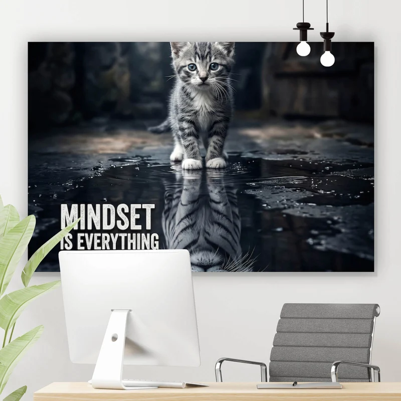 Leinwandbild Katze mit Tiger Reflexion Querformat