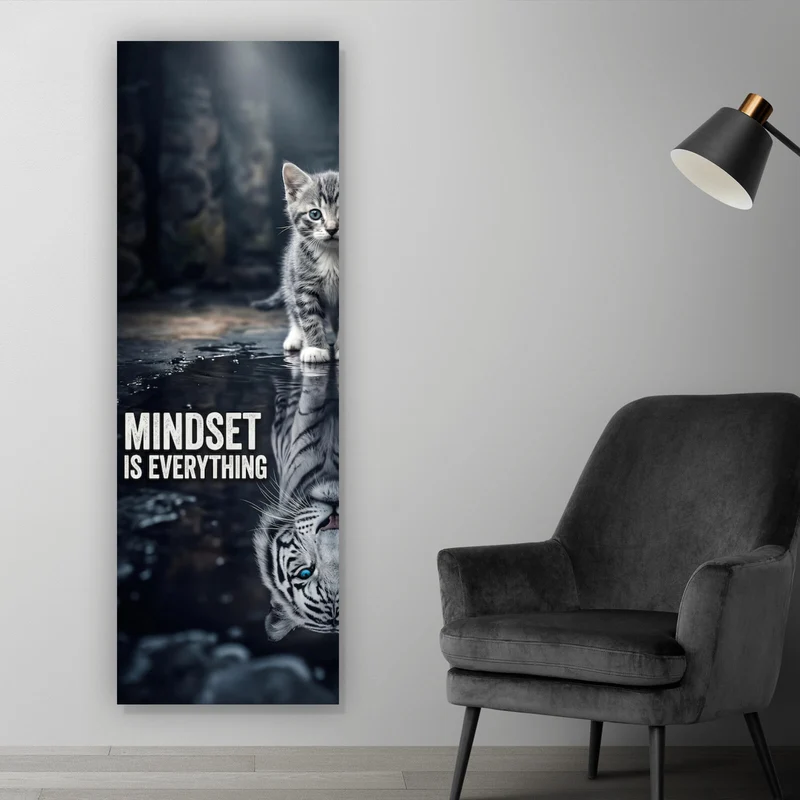 Spannrahmenbild Katze mit Tiger Reflexion Panorama Hoch