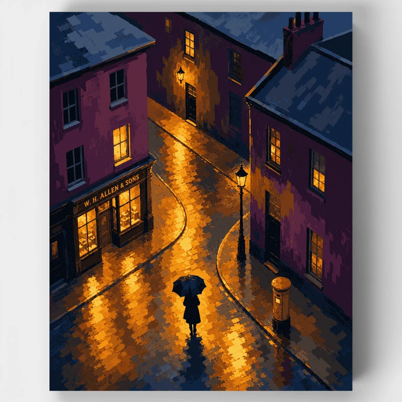 Rainy Cobblestone Street - Paint by Numbers Kit