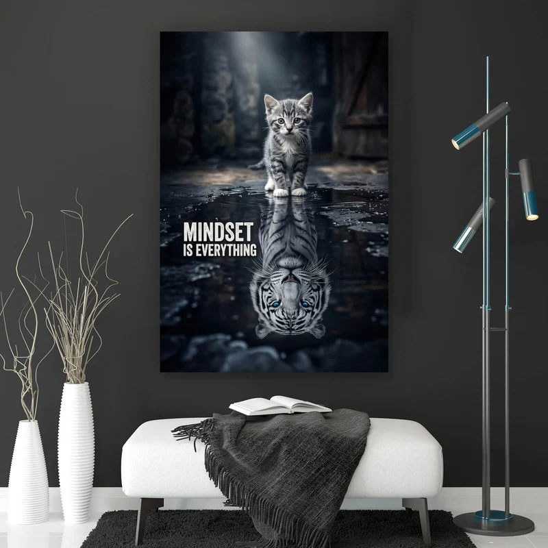 Leinwandbild Katze mit Tiger Reflexion Hochformat