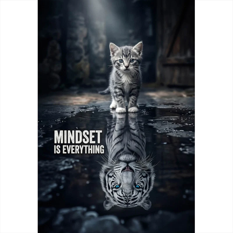 Poster Katze mit Tiger Reflexion Hochformat