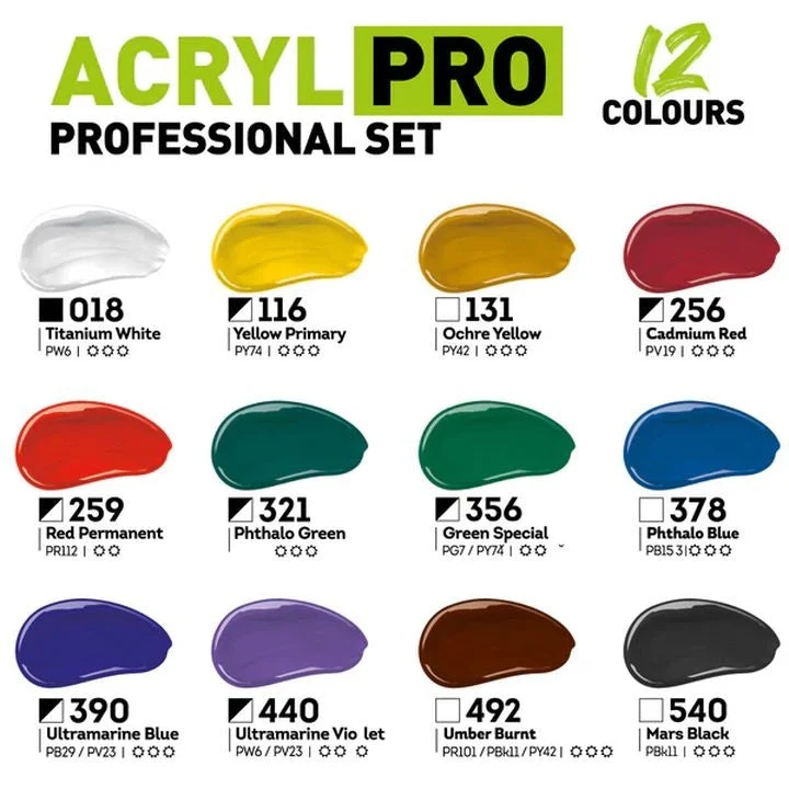 ACRYL PRO PROFESSIONAL Acrylic Paint Set 12x75 ml