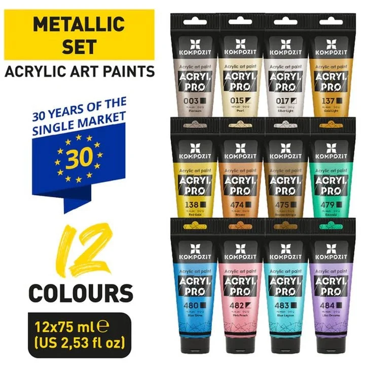ACRYL PRO METALLIC Acrylic Paint Set 12x75 ml