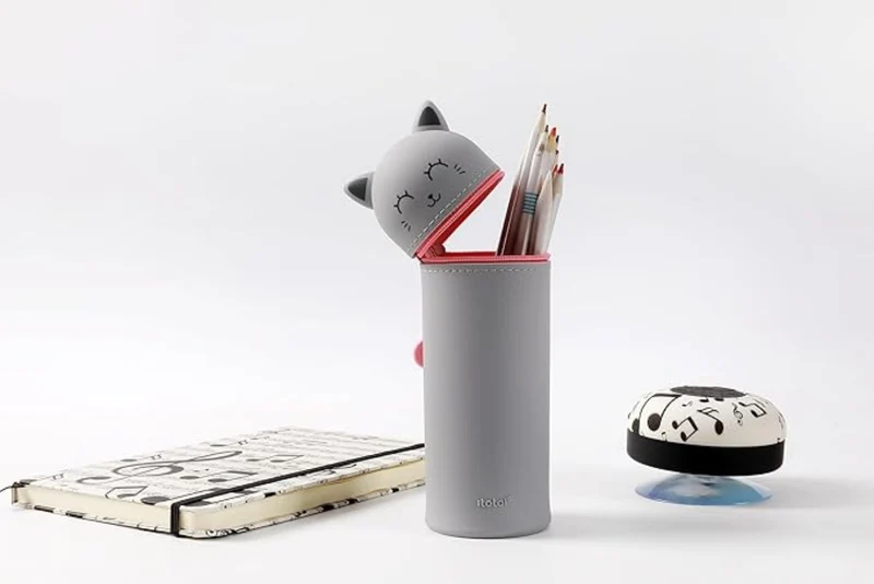 I-TOTAL® Silikon-Federmäppchen Katze Grau – ausziehbar