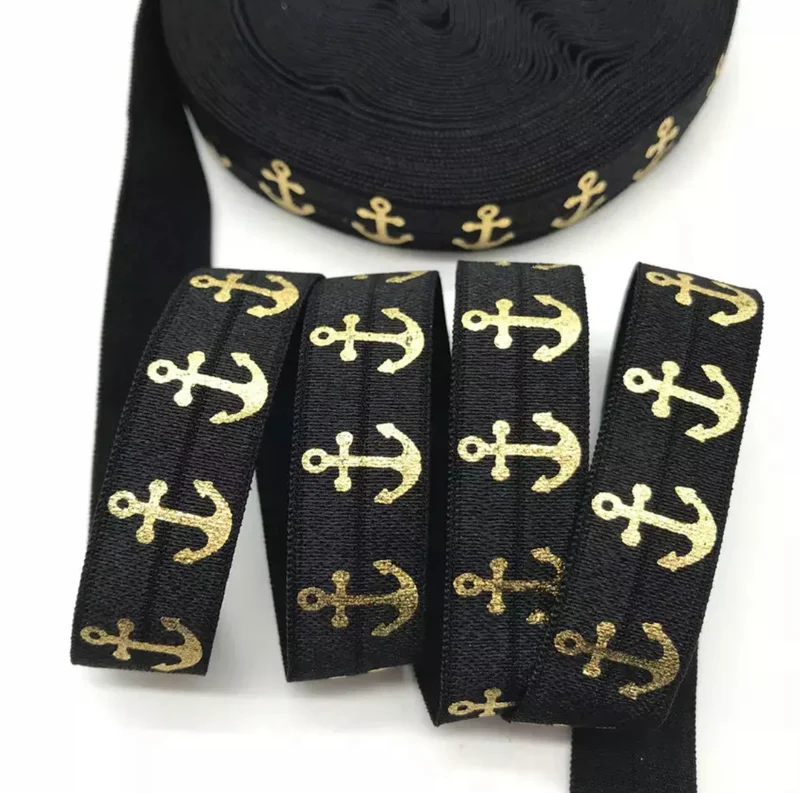 Gummiband Haarband Armband Anker gold auf schwarz