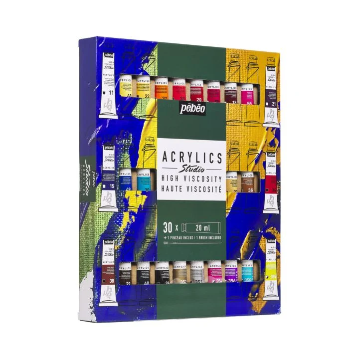 Pebeo Studio Acrylics Set of Acrylic Paints, 30x20 ml + 1 Brush