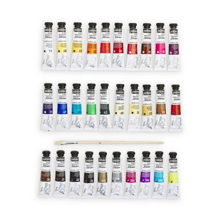 Pebeo Studio Acrylics Set of Acrylic Paints, 30x20 ml + 1 Brush