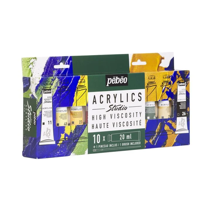 Pebeo STUDIO Acrylic Paint Set of 10 x 20 ml + Brush