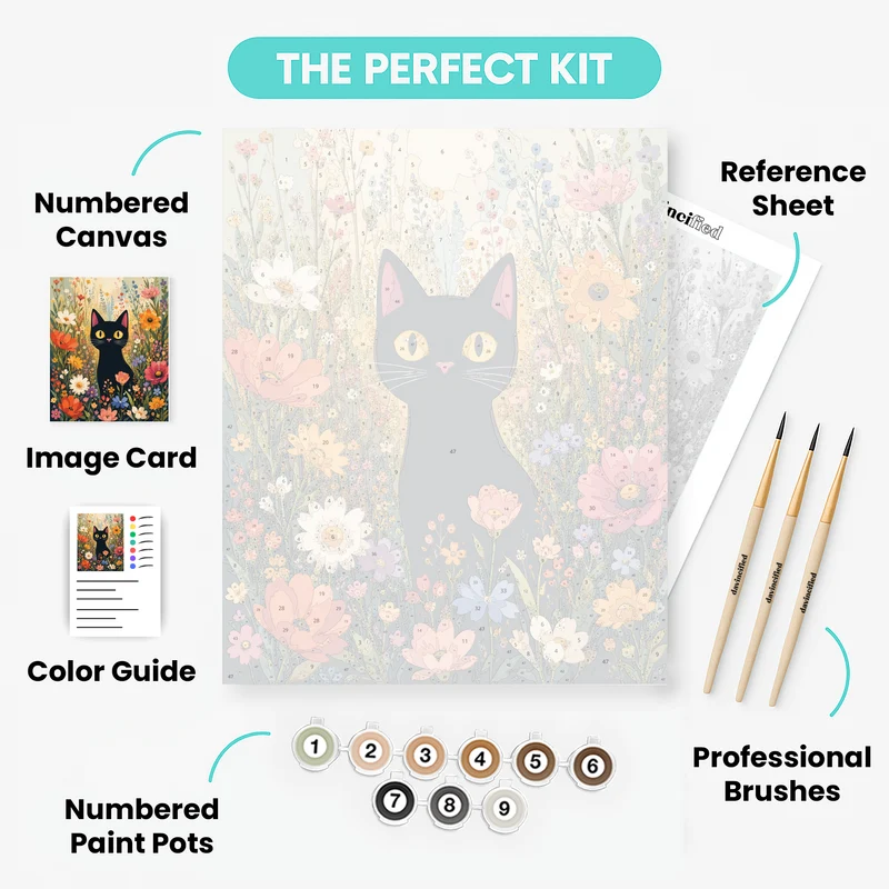 Black Cat in Wildflowers - Paint by Numbers Kit