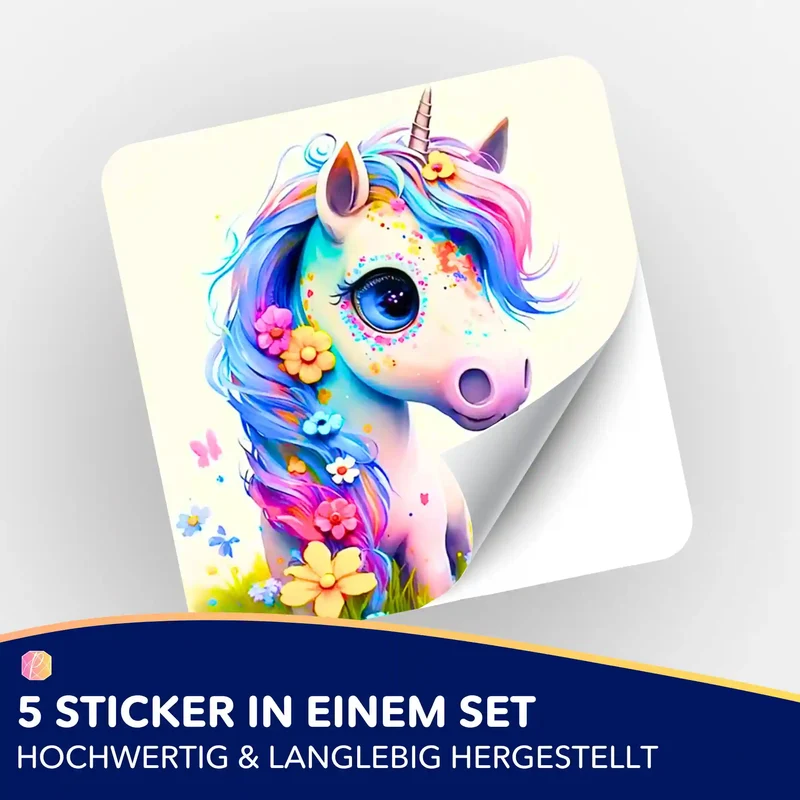 Aufkleber 5er-Set - Süßes Einhorn