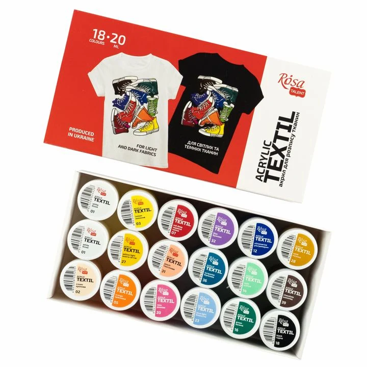 ROSA STYLE TALENT Acrylic Fabric Paint Set, 18 x 20 ml