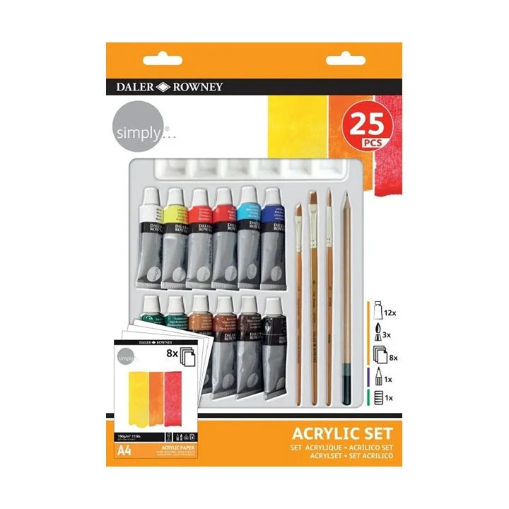 Daler Rowney Acrylic Set with Accessories, Set of 25