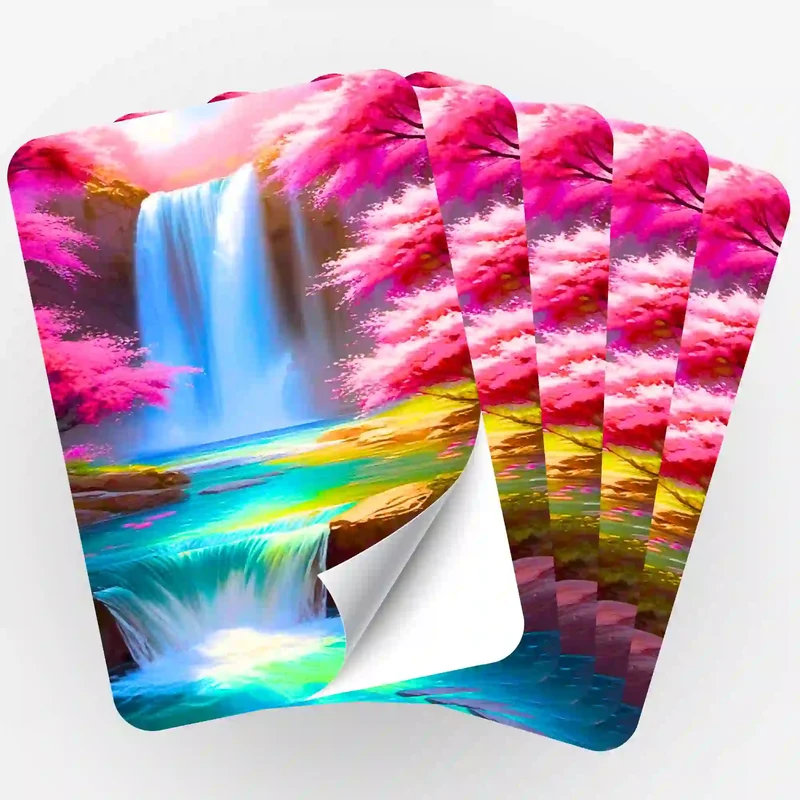 Aufkleber 5er-Set - Kirschblüten am Wasserfall