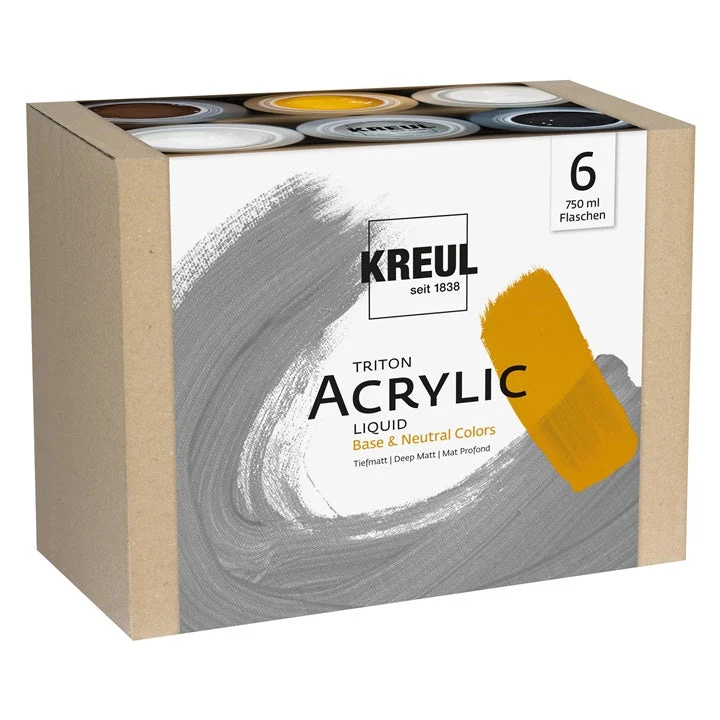 KREUL Triton Base & Neutral Colors Acrylic Paint Set, 6 x 750 ml