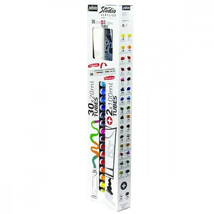 Pebeo Studio Acrylic Paints, 30 x 20 ml + 2 x 100 ml
