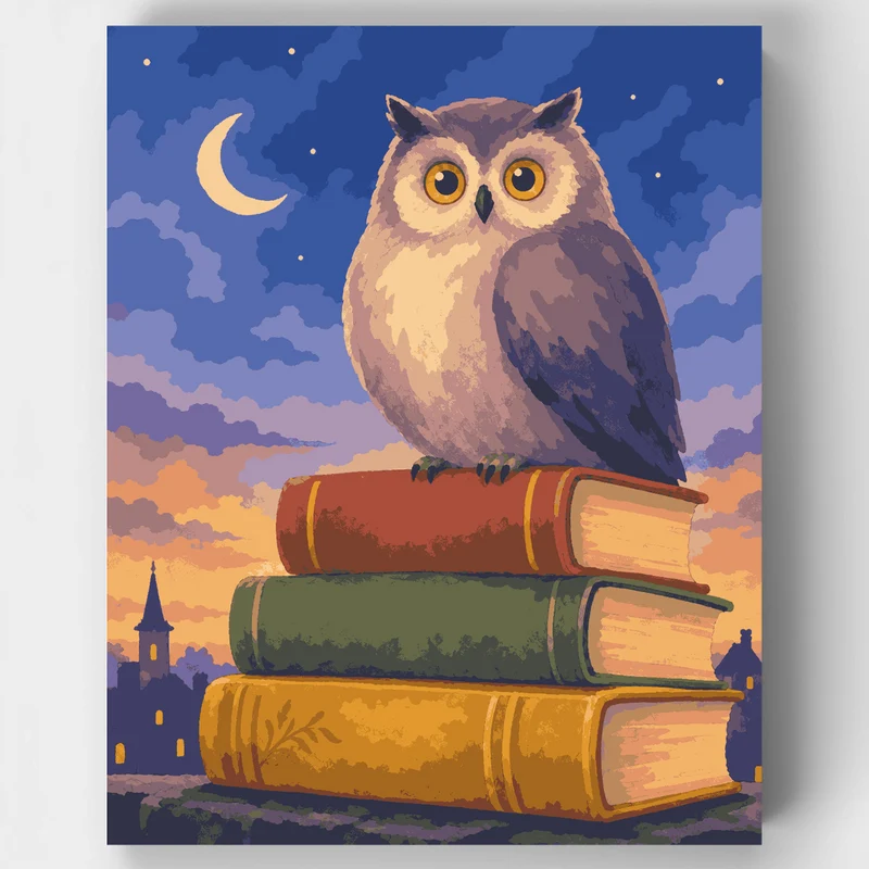 Owl on Books - Paint by Numbers Kit